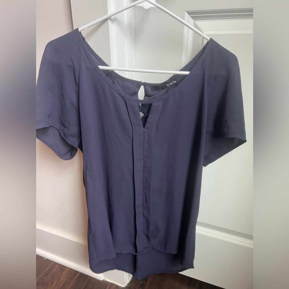Ro + De Short Sleeve Navy Blouse